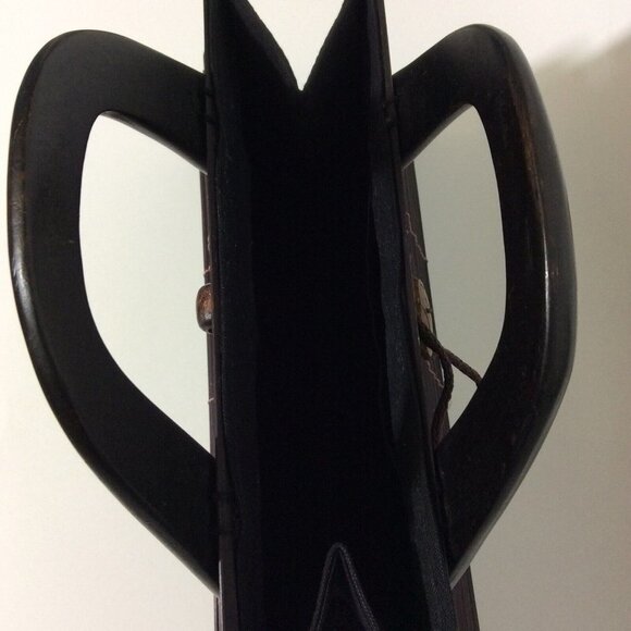 Womens Handmade Bamboo Handbag Wood Handles Loop Button Closure Brown - Picture 10 of 12